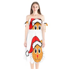 Cat Christmas Cartoon Clip Art Shoulder Tie Bardot Midi Dress by Sapixe