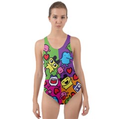 Cartoon Pattern Cut-out Back One Piece Swimsuit