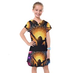 Celebration Night Sky With Fireworks In Various Colors Kids  Drop Waist Dress by Sapixe