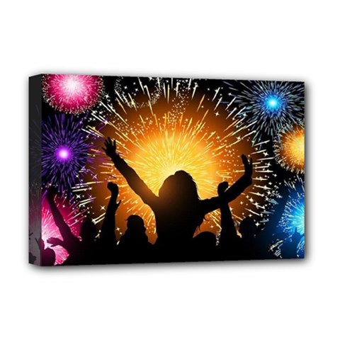 Celebration Night Sky With Fireworks In Various Colors Deluxe Canvas 18  X 12   by Sapixe