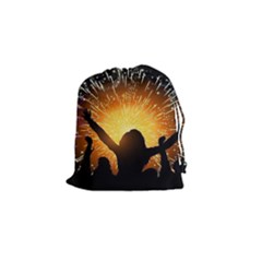 Celebration Night Sky With Fireworks In Various Colors Drawstring Pouches (small)  by Sapixe