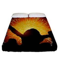 Celebration Night Sky With Fireworks In Various Colors Fitted Sheet (queen Size)