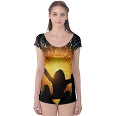 Celebration Night Sky With Fireworks In Various Colors Boyleg Leotard 