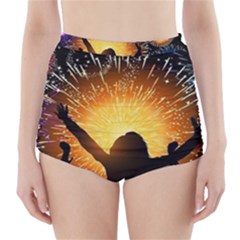 Celebration Night Sky With Fireworks In Various Colors High-waisted Bikini Bottoms by Sapixe