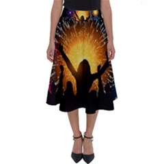 Celebration Night Sky With Fireworks In Various Colors Perfect Length Midi Skirt by Sapixe