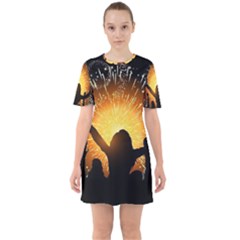 Celebration Night Sky With Fireworks In Various Colors Sixties Short Sleeve Mini Dress by Sapixe