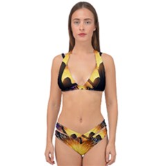 Celebration Night Sky With Fireworks In Various Colors Double Strap Halter Bikini Set