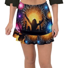 Celebration Night Sky With Fireworks In Various Colors Fishtail Mini Chiffon Skirt