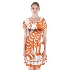 Chinese Zodiac Dog Short Sleeve V-neck Flare Dress by Sapixe