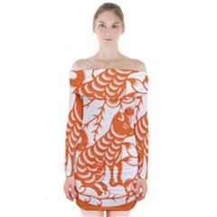 Chinese Zodiac Dog Long Sleeve Off Shoulder Dress by Sapixe