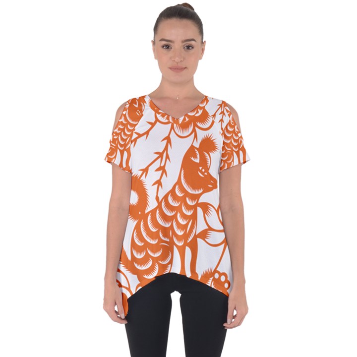 Chinese Zodiac Dog Cut Out Side Drop Tee