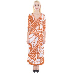 Chinese Zodiac Dog Quarter Sleeve Wrap Maxi Dress by Sapixe