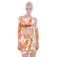 Chinese Zodiac Dog Off Shoulder Top With Mini Skirt Set by Sapixe