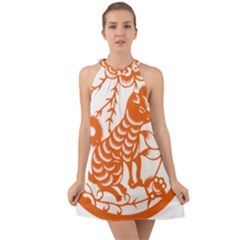 Chinese Zodiac Dog Halter Tie Back Chiffon Dress by Sapixe