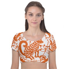 Chinese Zodiac Dog Velvet Short Sleeve Crop Top 