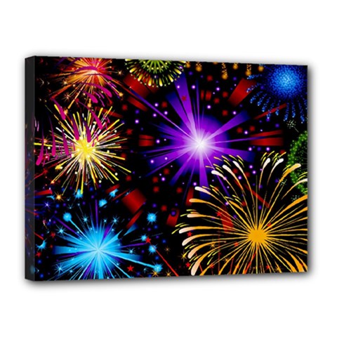 Celebration Fireworks In Red Blue Yellow And Green Color Canvas 16  X 12  by Sapixe