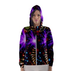 Celebration Fireworks In Red Blue Yellow And Green Color Hooded Wind Breaker (women) by Sapixe