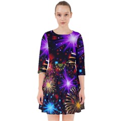 Celebration Fireworks In Red Blue Yellow And Green Color Smock Dress by Sapixe