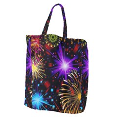 Celebration Fireworks In Red Blue Yellow And Green Color Giant Grocery Zipper Tote by Sapixe