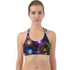 Celebration Fireworks In Red Blue Yellow And Green Color Back Web Sports Bra