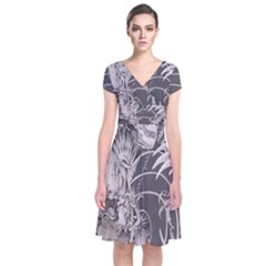 Chinese Dragon Tattoo Short Sleeve Front Wrap Dress by Sapixe