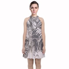 Chinese Dragon Tattoo Velvet Halter Neckline Dress 