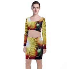 Celebration Colorful Fireworks Beautiful Long Sleeve Crop Top & Bodycon Skirt Set by Sapixe