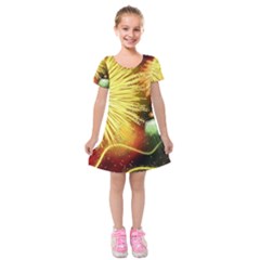 Celebration Colorful Fireworks Beautiful Kids  Short Sleeve Velvet Dress by Sapixe