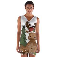 Christmas Moose Wrap Front Bodycon Dress by Sapixe