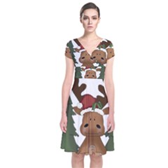 Christmas Moose Short Sleeve Front Wrap Dress by Sapixe