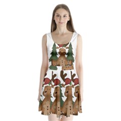 Christmas Moose Split Back Mini Dress  by Sapixe