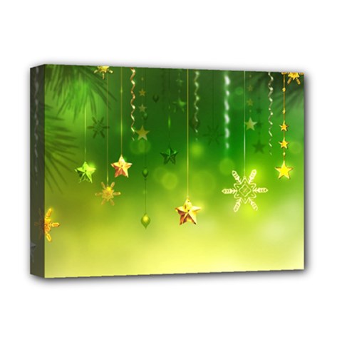 Christmas Green Background Stars Snowflakes Decorative Ornaments Pictures Deluxe Canvas 16  X 12  