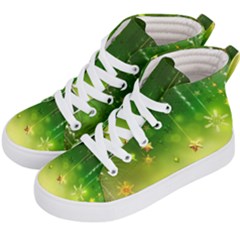 Christmas Green Background Stars Snowflakes Decorative Ornaments Pictures Kid s Hi-top Skate Sneakers