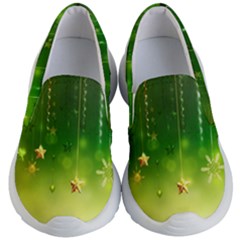 Christmas Green Background Stars Snowflakes Decorative Ornaments Pictures Kid s Lightweight Slip Ons by Sapixe