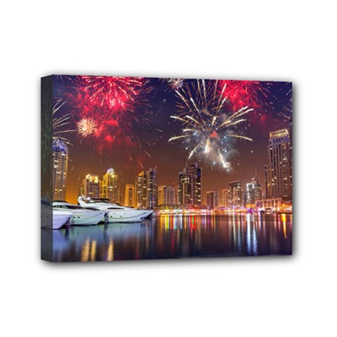 Christmas Night In Dubai Holidays City Skyscrapers At Night The Sky Fireworks Uae Mini Canvas 7  X 5  by Sapixe