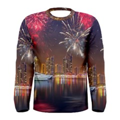 Christmas Night In Dubai Holidays City Skyscrapers At Night The Sky Fireworks Uae Men s Long Sleeve Tee