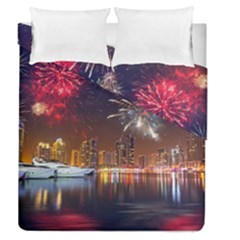 Christmas Night In Dubai Holidays City Skyscrapers At Night The Sky Fireworks Uae Duvet Cover Double Side (queen Size) by Sapixe