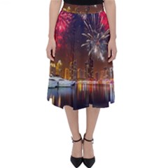 Christmas Night In Dubai Holidays City Skyscrapers At Night The Sky Fireworks Uae Folding Skater Skirt by Sapixe