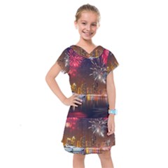 Christmas Night In Dubai Holidays City Skyscrapers At Night The Sky Fireworks Uae Kids  Drop Waist Dress by Sapixe