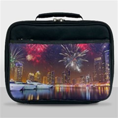 Christmas Night In Dubai Holidays City Skyscrapers At Night The Sky Fireworks Uae Lunch Bag by Sapixe