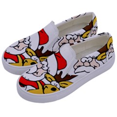 Christmas Santa Claus Kids  Canvas Slip Ons by Sapixe