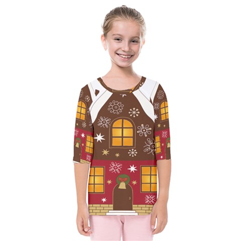 Christmas House Clipart Kids  Quarter Sleeve Raglan Tee by Sapixe