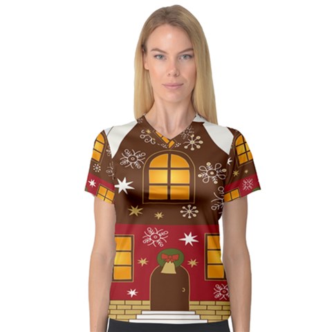 Christmas House Clipart V-neck Sport Mesh Tee by Sapixe