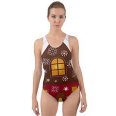 Christmas House Clipart Cut-out Back One Piece Swimsuit by Sapixe