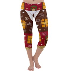 Christmas House Clipart Capri Yoga Leggings by Sapixe