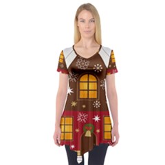 Christmas House Clipart Short Sleeve Tunic  by Sapixe