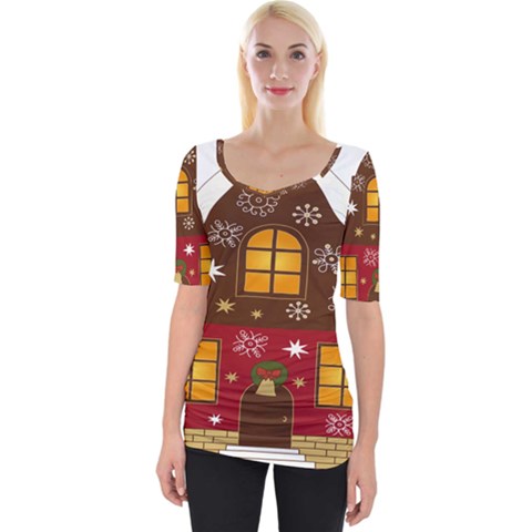 Christmas House Clipart Wide Neckline Tee by Sapixe