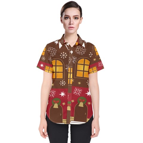 Christmas House Clipart Women s Short Sleeve Shirt by Sapixe