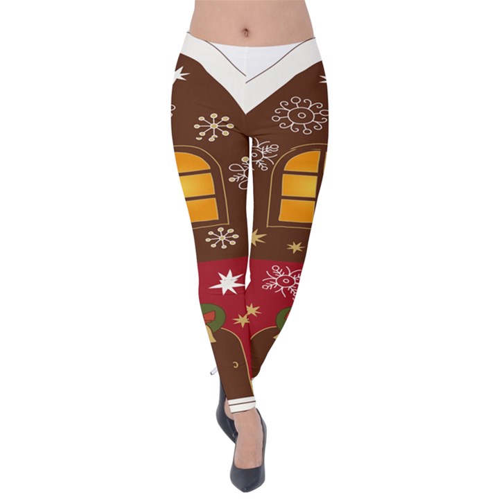 Christmas House Clipart Velvet Leggings