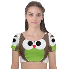 Clip Art Animals Owl Velvet Short Sleeve Crop Top 